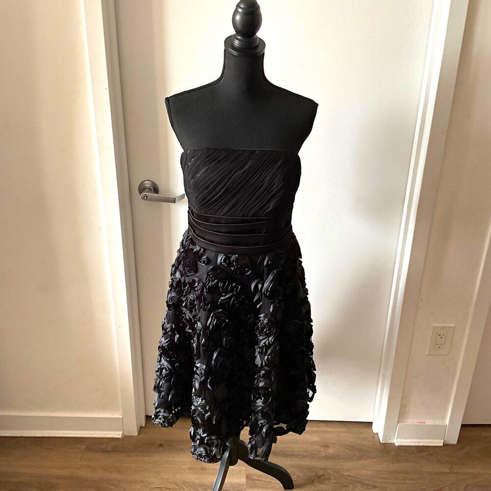 White House Black Market Black Strapless Tulle Fit & Flare Dress Lined Sz 8